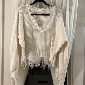 distressed white oversized sweater